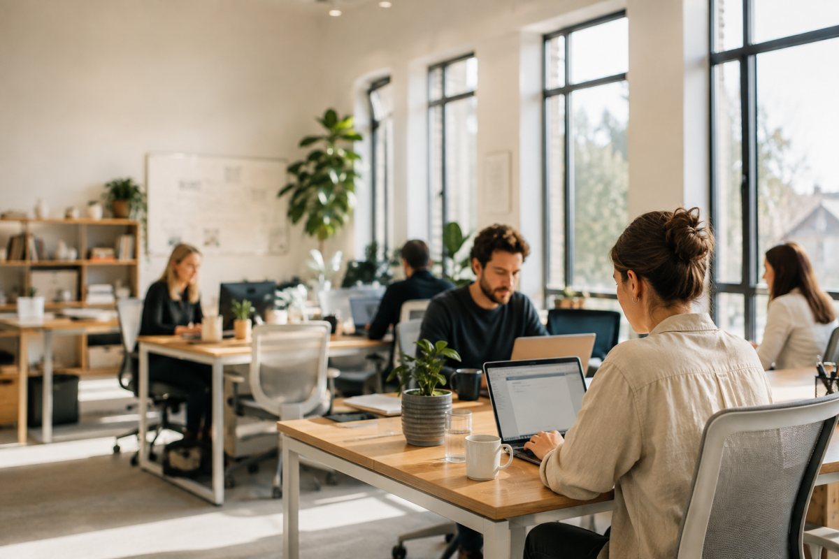 Bureau lumineux : l’équipe du service à la clientèle au travail