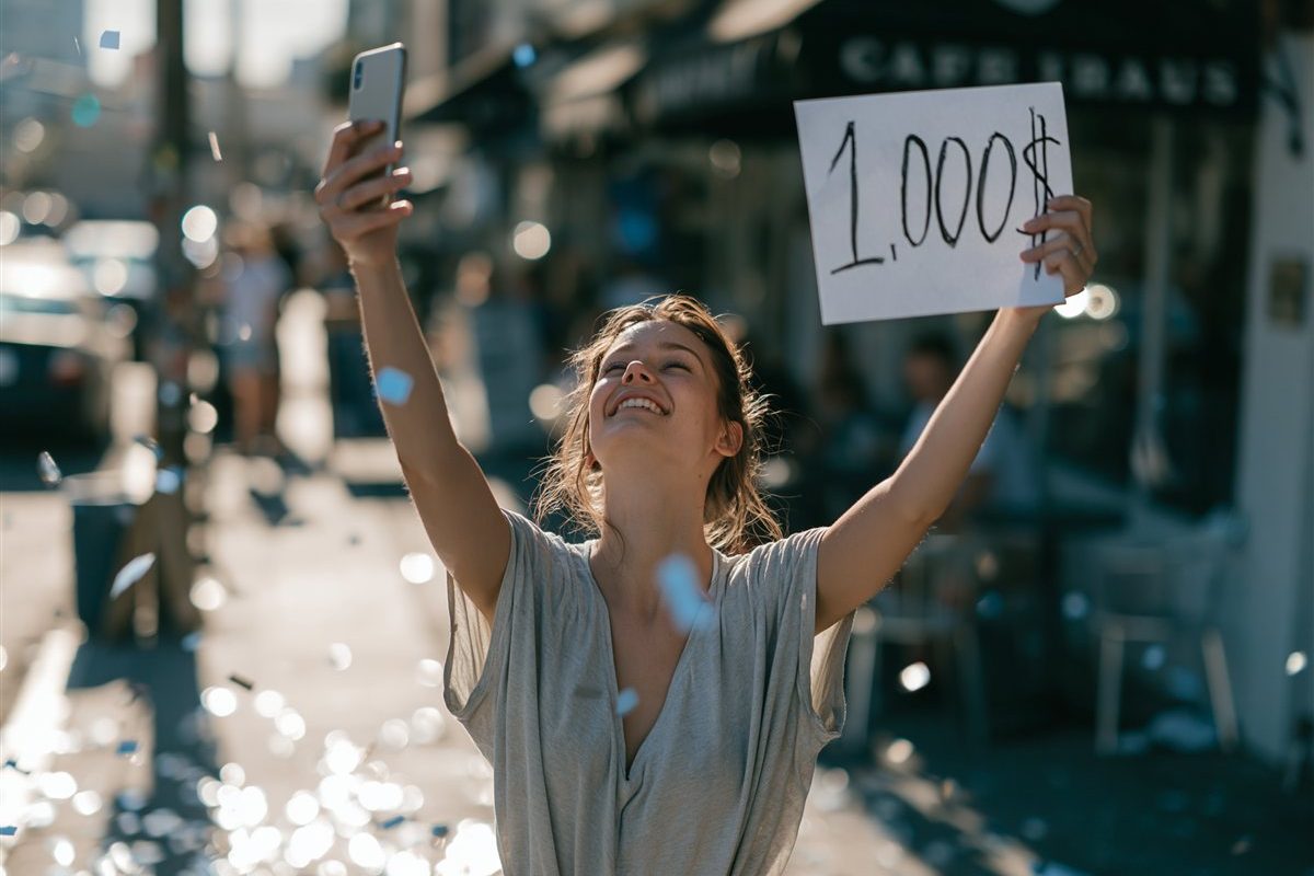 Gros plan sur une main tenant un téléphone affichant un billet instantané