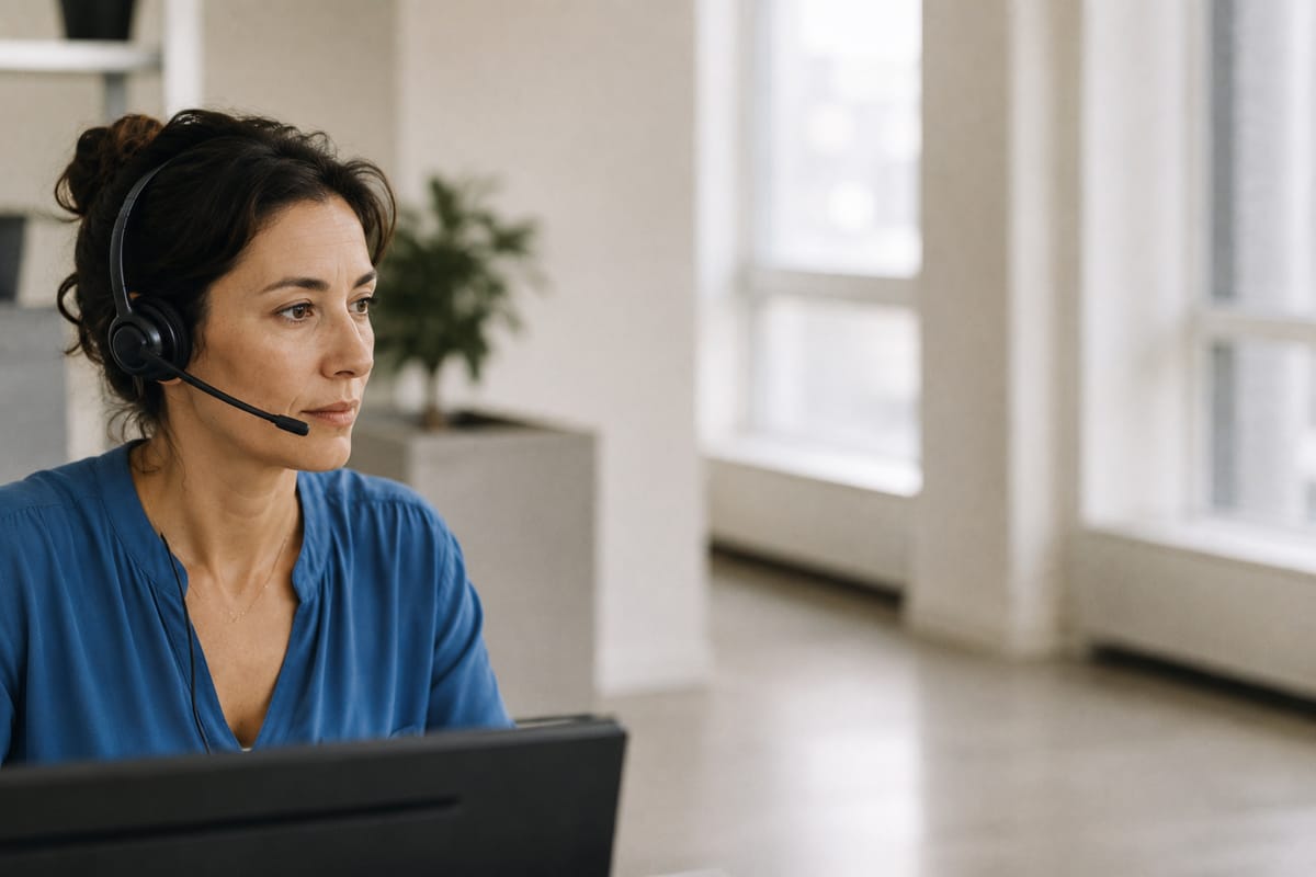 Conseiller au service à la clientèle au téléphone dans un bureau lumineux